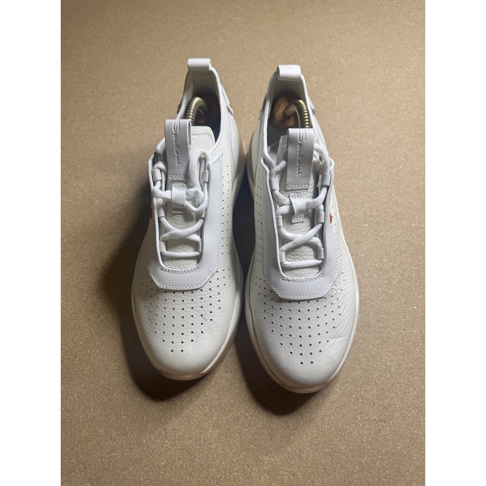 Santoni White Tumbled Leather Perforated Sneakers Made in‎ Italy WBIM60988 38 - Picture 3 of 9